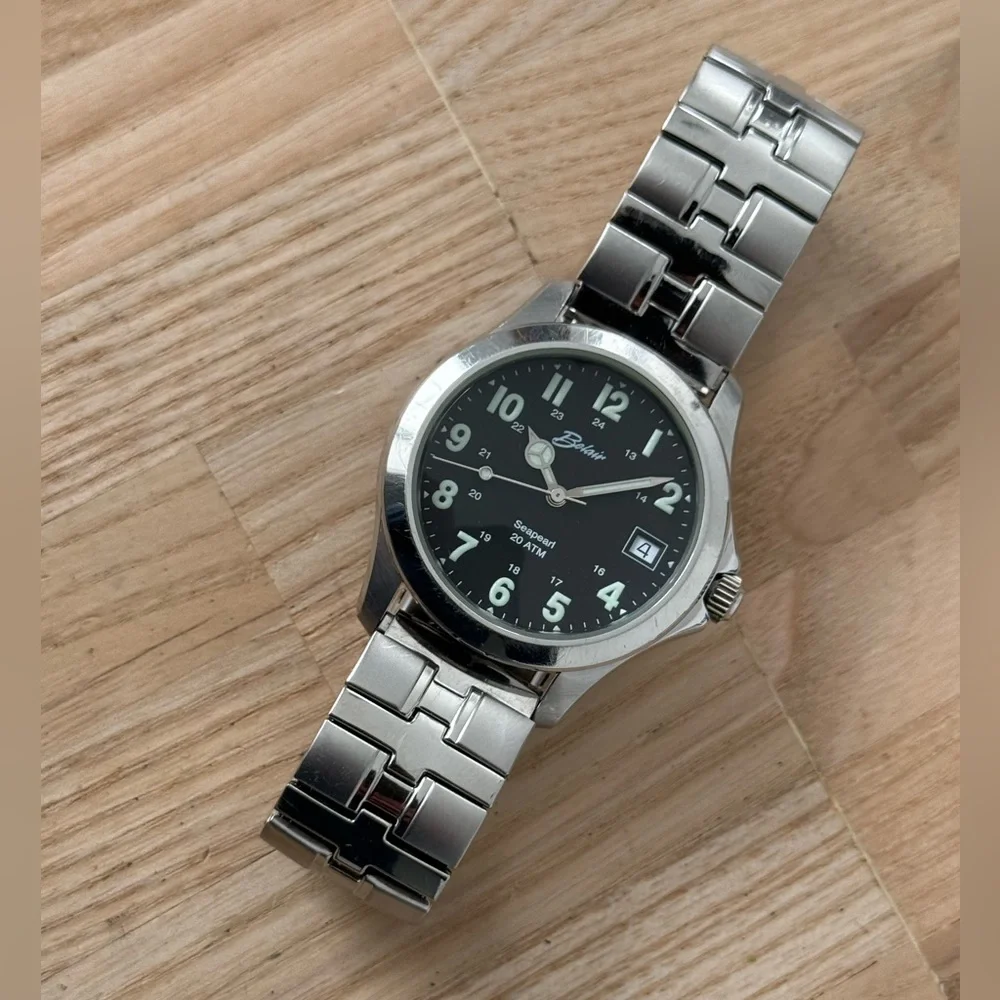 Belair Seapearl 20 ATM Rare Luxury Watch Black Dial Stretch Bracelet Date Window